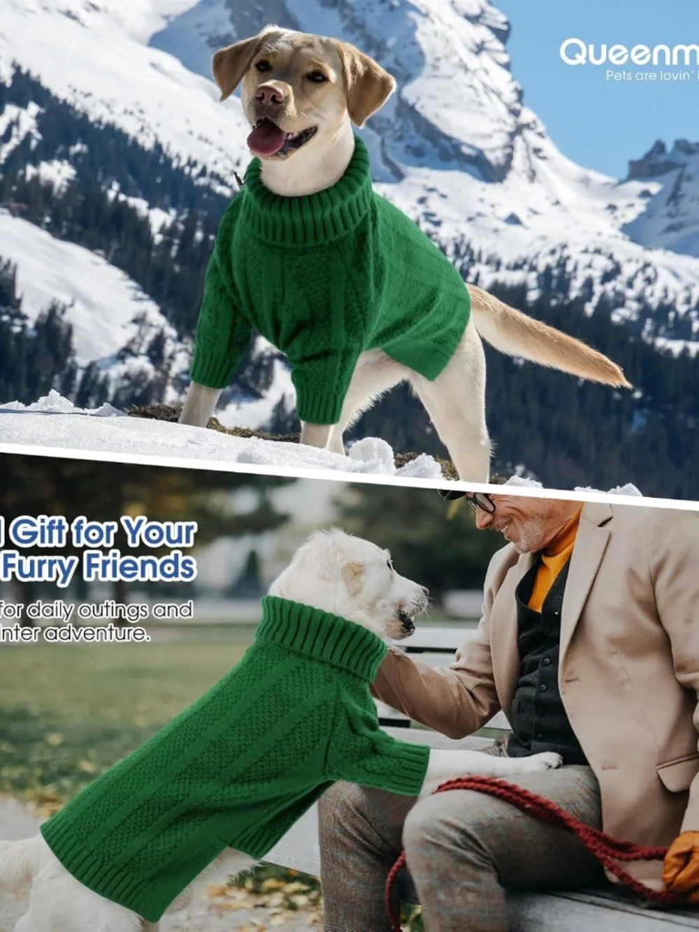 Queenmore Green Knit Dog Sweater Turtleneck Medium NWT